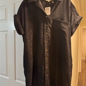 Black Corduroy Button-Down Dress